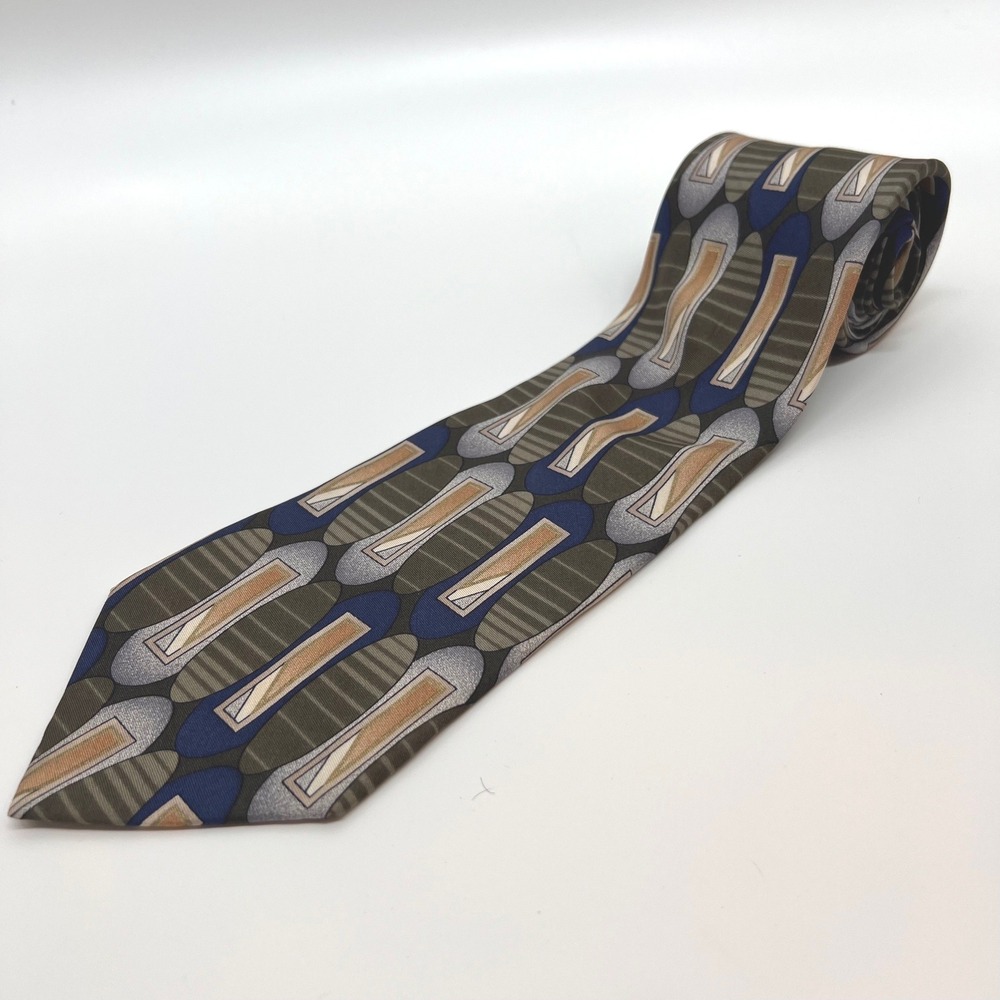 Conte di Milano Silk Necktie Mens OS Green Blue Geometric Abstract Classic Tie